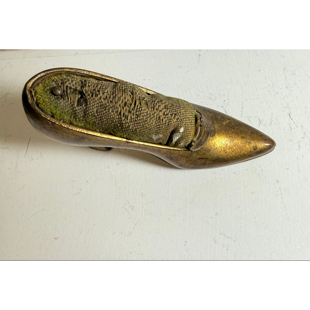 vintage brass shoe pin cushion souvenir USS Oklahoma Victorian - Picture 8 of 12